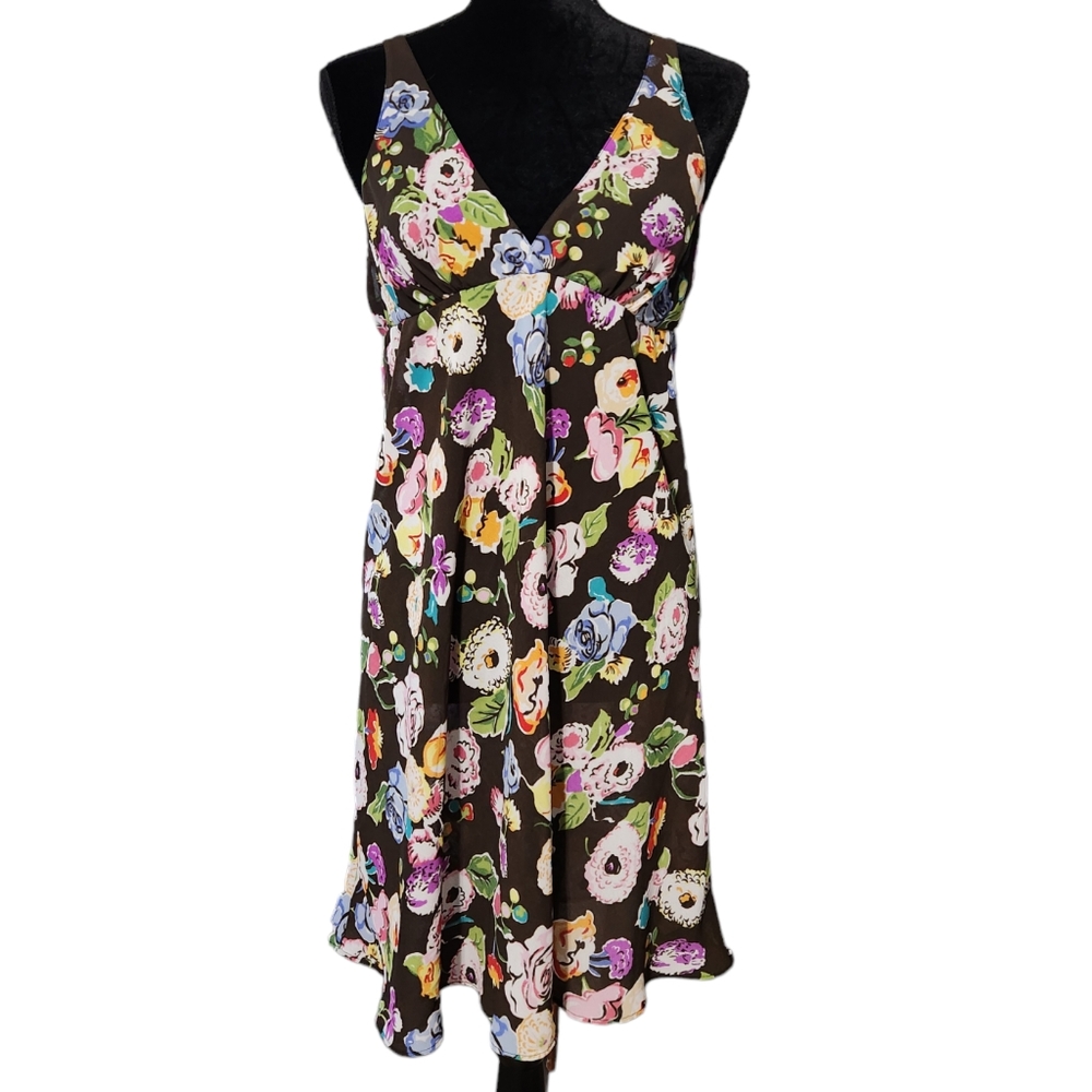 Oscar de la Renta Brown Floral Sheer Nightgown Babydoll Dress
